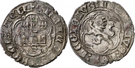 Enrique III (1390-1406). Sevilla. Blanca. (Imperatrix E3:1.10 (50), mismo ejemplar) (AB. 602 var). Curiosas leyendas. Vellón rico. Atractiva. 2,05 g. ...