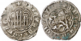 Enrique III (1390-1406). Sin marca de ceca (Sevilla). Blanca. (Imperatrix E3:1.73, mismo ejemplar) (AB. 596). Acuñación floja en pequeña zona. Escasa....
