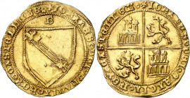 Juan II (1406-1454). Burgos. Dobla de la banda. (Imperatrix J2:7.7, mismo ejemplar) (M.R. 16.1 var) (AB. 615 var). Banda estrecha. 4,61 g. MBC+.