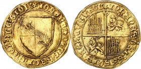 Juan II (1406-1454). Sevilla. Dobla de la banda. (Imperatrix J2:7.30, mismo ejemplar) (M.R. falta) (AB. falta). Leones coronados. Flan grande. 4,59 g....