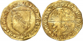 Juan II (1406-1454). Sevilla. Dobla de la banda. (Imperatrix J2:7.43) (M.R. 16.7 var) (AB. 617.2 var). Leones sin corona. Flan grande. Cospel algo irr...