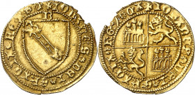 Juan II (1406-1454). Burgos. Media dobla de la banda. (Imperatrix J2:8.3, mismo ejemplar) (M.R. 16.13 var) (AB. 619 var). Cospel ligeramente irregular...