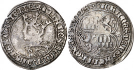 Juan II (1406-1454). Burgos. Real de busto. (Imperatrix J2:13.5 (50), mismo ejemplar) (AB. 620). Muy atractiva. Rarísima. 3,29 g. MBC+.