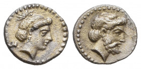 Greek
CILICIA. Nagidos (4th century BC) AR Obol.

Weight: 0,6 gr
Diameter: 10,1 mm