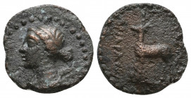 Greek
Kings of Cappadocia. Eusebeia circa 200-101 BC. Time of Ariarathes IV to Ariarathes VII
Dichalkon Æ

Weight: 3 gr
Diameter: 16,1 mm
