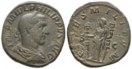 Philip I. A.D. 244-249. AE sestertius. Rome mint.

Weight: 18,9 gr
Diameter: 30,2 mm