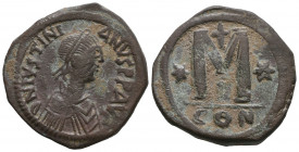 Byzantine
Justinian I. AD 527-565. Constantinople AE Follis.

Weight: 17,4 gr
Diameter: 32,8 mm