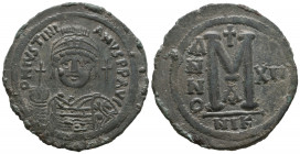 Byzantine
Justinian I. AD 527-565. Nicomedia AE Follis.

Weight: 22,2 gr
Diameter: 40,9 mm