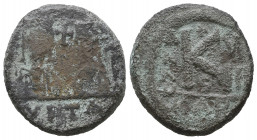Byzantin, Justin II AD 565-578. Carthage AE half follis

Weight: 4,8 gr
Diameter: 24,1 mm