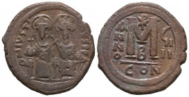 JUSTIN II, with SOPHIA (565-578). Follis. Constantinople mint.

Weight: 17,4 gr
Diameter: 30,6 mm