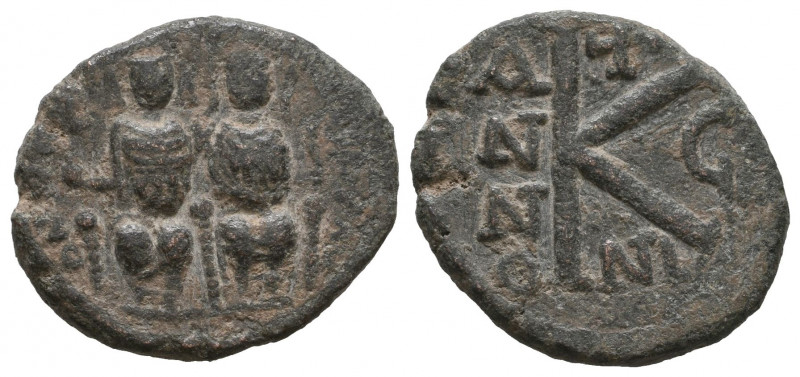 JUSTIN II, with SOPHIA (565-578). Half Follis. 

Weight: 5,8 gr
Diameter: 20,...