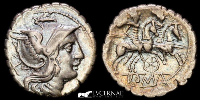 Roman Republic - Anonymous, silver denarius, Wheel series, Rome 211-206 B.C.

He...