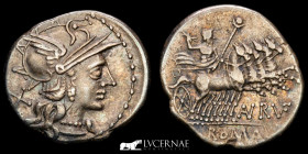 Aurelius Rufus Silver Denarius 3,75 g., 21 mm. Rome 144 BC Good very fine. Very scarce.