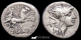 D. Junius L.f. Silanus Silver Denarius 3.70 g. 18 mm. Rome 91 BC gVF