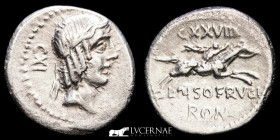 L. Calpurnius Piso Frugi Silver Denarius 3,73 g., 20 mm. Rome 90 B.C.  GVF+