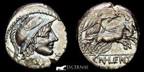 Cornelius Cn.f. Lentulus Clodianus Silver denarius 4,14 g. 14 mm. Rome 88 B.C.  EF