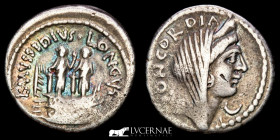 L Mussidius Longus Silver denarius 3,50 g. 19 mm. Rome 42 B.C. Near extremely fine