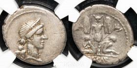 Julius Caesar Silver Denarius 3.83 g. 21 mm. Hispania 46-45 B.C. VF (NGC).