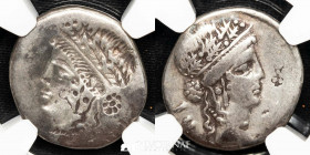 Julius Caesar Silver Denarius 3.64 g. 18 mm. Military mint 48-47 BC VF (NGC).