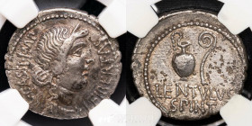 C. Cassius Longinus Silver Denarius 3.78 g. 20 mm. Col. Patricia 42 B.C. Ch F (NGC).