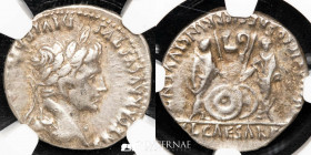 Augustus Silver Denarius 3.89 g. 19 mm. Lugdunum 2 BC.- 4 AD. Ch VF (NGC).