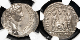 Augustus Silver Denarius 3.78 g. 20 mm. Lugdunum 2 BC.- 4 AD. Ch AU (NGC).