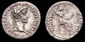 Tiberius, AD 14-37. Silver denarius (3,67 g., 19 mm.). PONTIF MAXIM