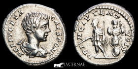 Geta Silver Denarius 3.23 g., 19 mm. Rome 198-211 AD Near Extremely fine