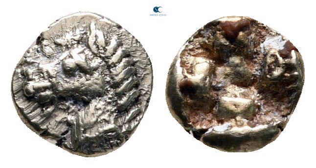 Ionia. Uncertain mint circa 550-525 BC. 
Myshemihekte - 1/24 Stater EL

7 mm,...