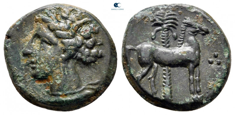 Zeugitana. Carthage circa 400-350 BC. 
Bronze Æ

17 mm, 2,44 g

Head of Tan...