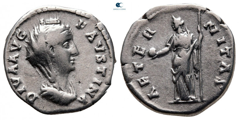 Diva Faustina I after AD 140-141. Rome
Denarius AR

18 mm, 3,33 g

DIVA AVG...