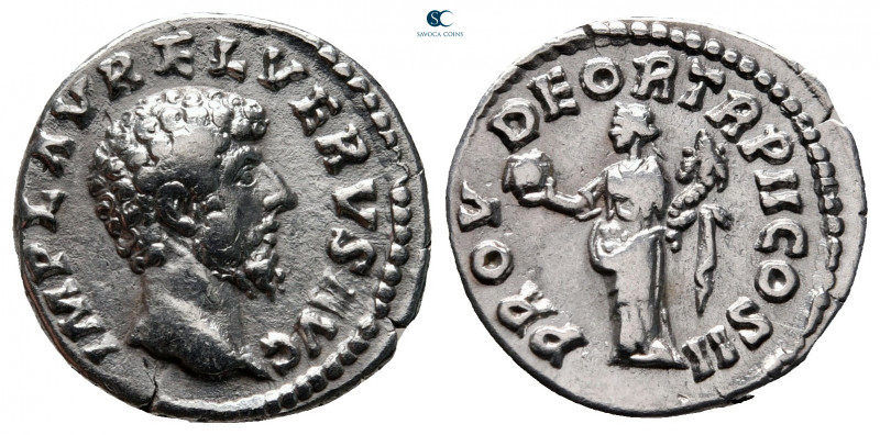 Lucius Verus AD 161-169. Rome
Denarius AR

18 mm, 3,40 g

IMP L AVREL VERVS...