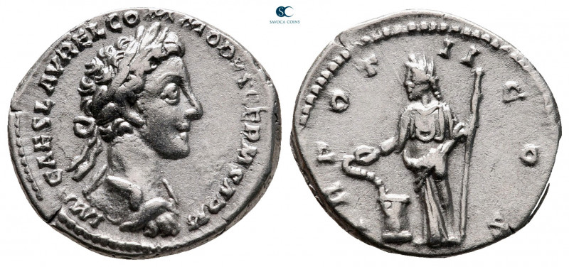 Commodus AD 177-192. Rome
Denarius AR

19 mm, 3,33 g

IM[P] CAES L AVREL CO...