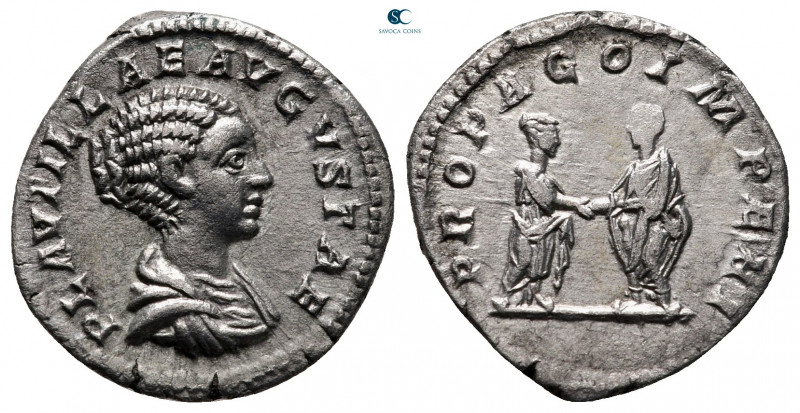 Plautilla. Augusta AD 202-205. Rome
Denarius AR

19 mm, 2,86 g

PLAVTILLAE ...