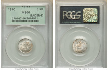 Baden. Friedrich I 3 Kreuzer 1870 MS66 PCGS, KM246. Satin lustrous fields and sharp devices. 

HID09801242017

© 2022 Heritage Auctions | All Rights R...