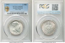 Baden. Friedrich I 2 Mark 1902 MS65 PCGS, KM271. 50th year of reign commemorative. A bright white coin with stunning original luster. 

HID09801242017...