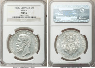 Baden. Friedrich I 5 Mark 1876-G AU55 NGC, Karlsruhe mint, KM263.1. Three-year type. Untoned and rather attractive for the grade with plenty of flash ...