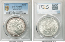 Baden. Friedrich I "Golden Wedding Anniversary" 5 Mark 1906 MS66 PCGS, KM277, J-35. A blooming gem, displaying a light champagne tone. 

HID0980124201...