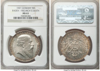 Baden. Friedrich I 5 Mark 1907 MS63 NGC, KM279. Struck upon the death of Friedrich. Lightly toned in the margins, creating a pleasing framing device f...