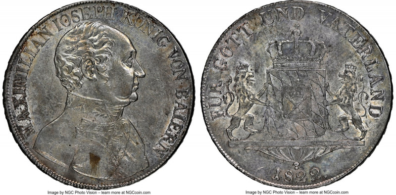 Bavaria. Maximilian I Joseph "Large Bust" Taler 1822 AU55 NGC, Munich mint, KM70...