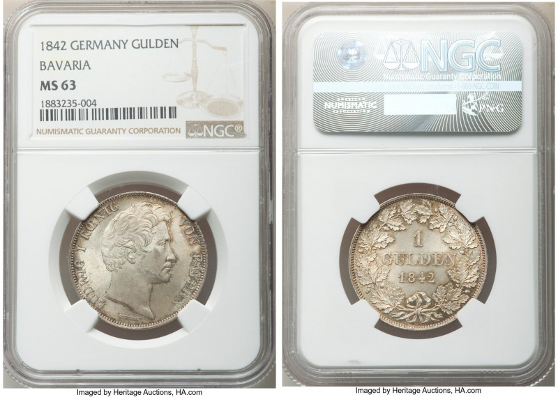 Bavaria. Ludwig I Gulden 1842 MS63 NGC, Munich mint, KM788. Exceedingly choice a...
