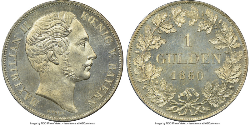 Bavaria. Maximilian II Gulden 1860 MS65 NGC, Munich mint, KM826. Exceedingly fre...