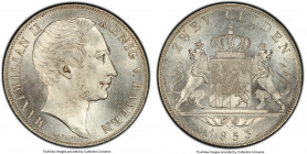 Bavaria. Maximilian II 2 Gulden 1853 MS65 PCGS, Munich mint, KM828. A bright white coin with outstanding luster and clarity. Few are found at this gra...