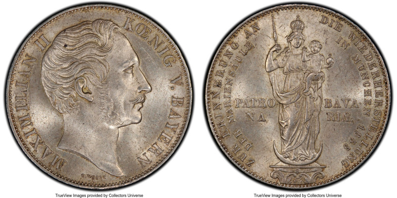 Bavaria. Maximilian II 2 Gulden 1855 MS62 PCGS, Munich mint, KM848. Celebrating ...