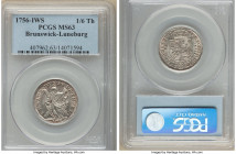 Brunswick-Lüneburg-Calenberg-Hannover. Georg II August 1/6 Taler 1756-IWS MS63 PCGS, Clausthal mint, KM298. St. Andrew type. Fully lustrous and except...