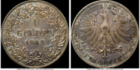Frankfurt. Free City Gulden 1843 MS62 NGC, KM331. A sharply struck example with uneven tone. Ex. Eric P. Newman Collection 

HID09801242017

© 2022 He...