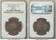 Hannover. Wilhelm IV 2/3 Taler 1834-A MS62 NGC, Clausthal mint, KM161.2. Deeply-struck, proving crisp motifs with a violet tone. 

HID09801242017

© 2...