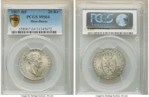 Hesse-Darmstadt. Ludwig I 20 Kreuzer 1807-RF MS64 PCGS, KM27. A superb example of this scarce silver minor, boasting bright white color with full mint...