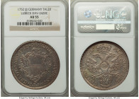 Lübeck. Free City Taler (48 Schilling) 1752-JJJ AU55 NGC, KM168.4, Dav-2420C. With graphite gray toning and strong underlying luster. 

HID09801242017...