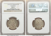 Nürnberg. Free City 8 Kreuzer 1736-PGN MS63 NGC, KM299. With title of Emperor Karl VI. Struck with roller presses, showing crisp peripheries and bathe...
